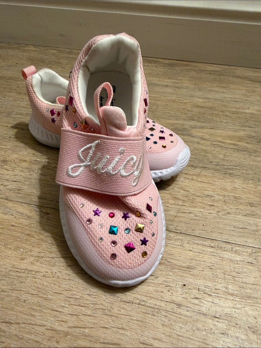 Juicy Couture Pink Slip-On Kids Sneakers with Multicolor Gem Accents